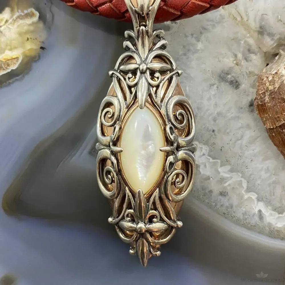 Carolyn Pollack Sterling & Brass Mother of Pearl Decorated Pendant For Women